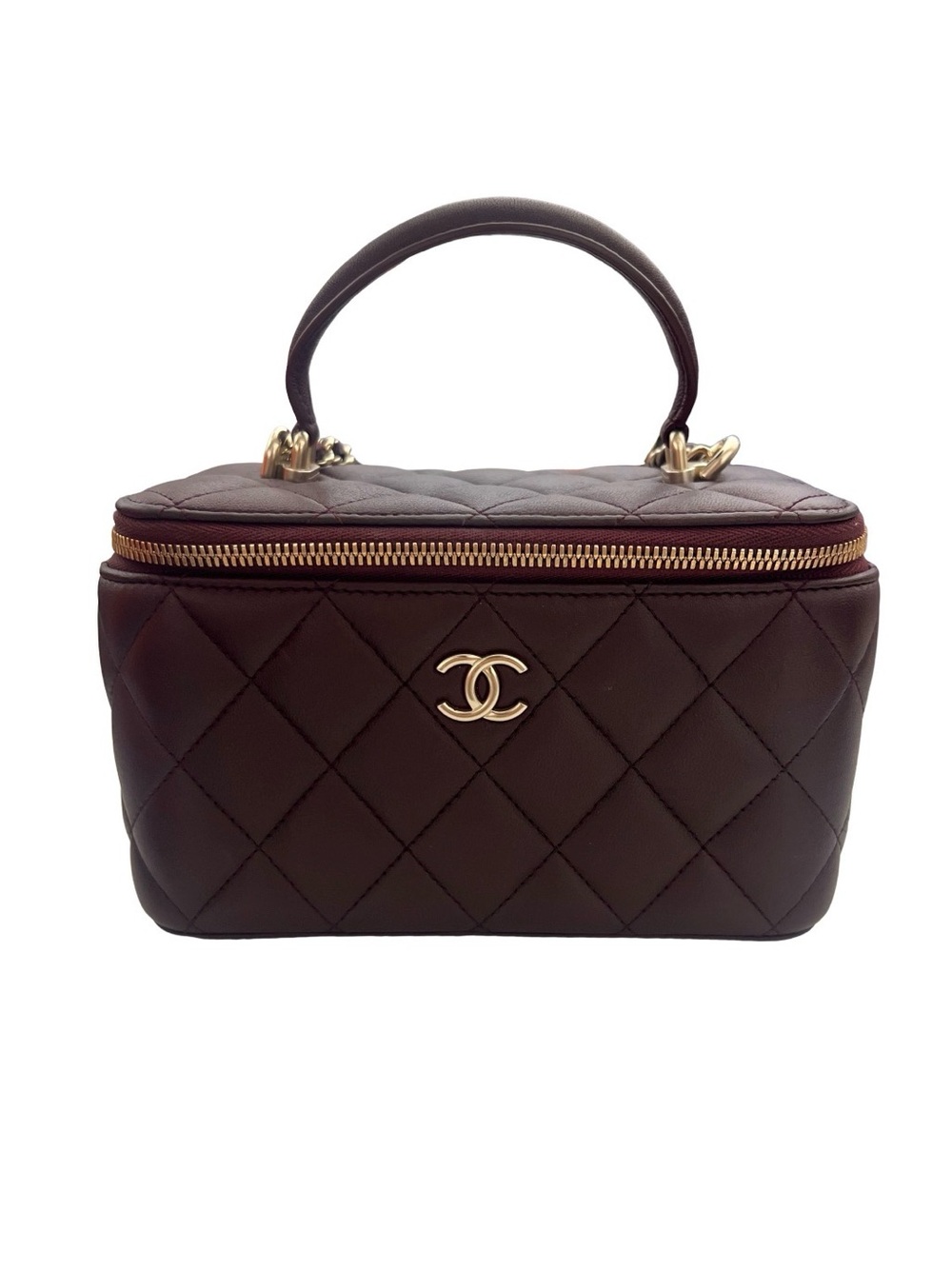 EUC! Chanel Quilted Top-Handle Vanity Bag in Deep Brown